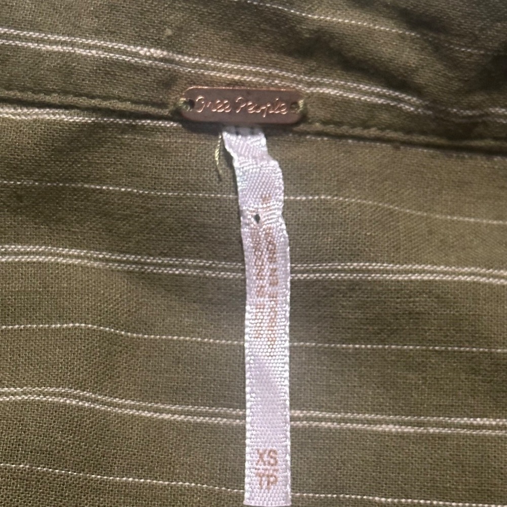 Free People Under The Boardwalk Tunic‎ Top XS Olive Green Striped Linen blend - Picture 2 of 8